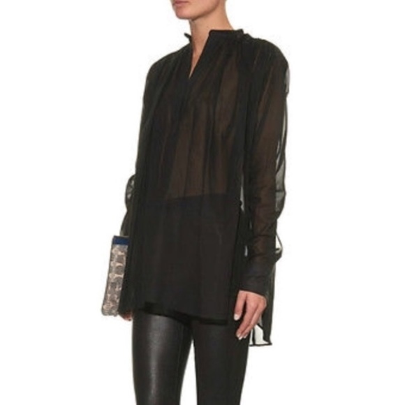 Helmut Lang Tops - Helmut Lang "Poet" Sheer Silk Blend Blouse Black